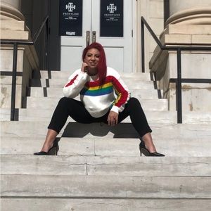 Rainbow detail statement sweater